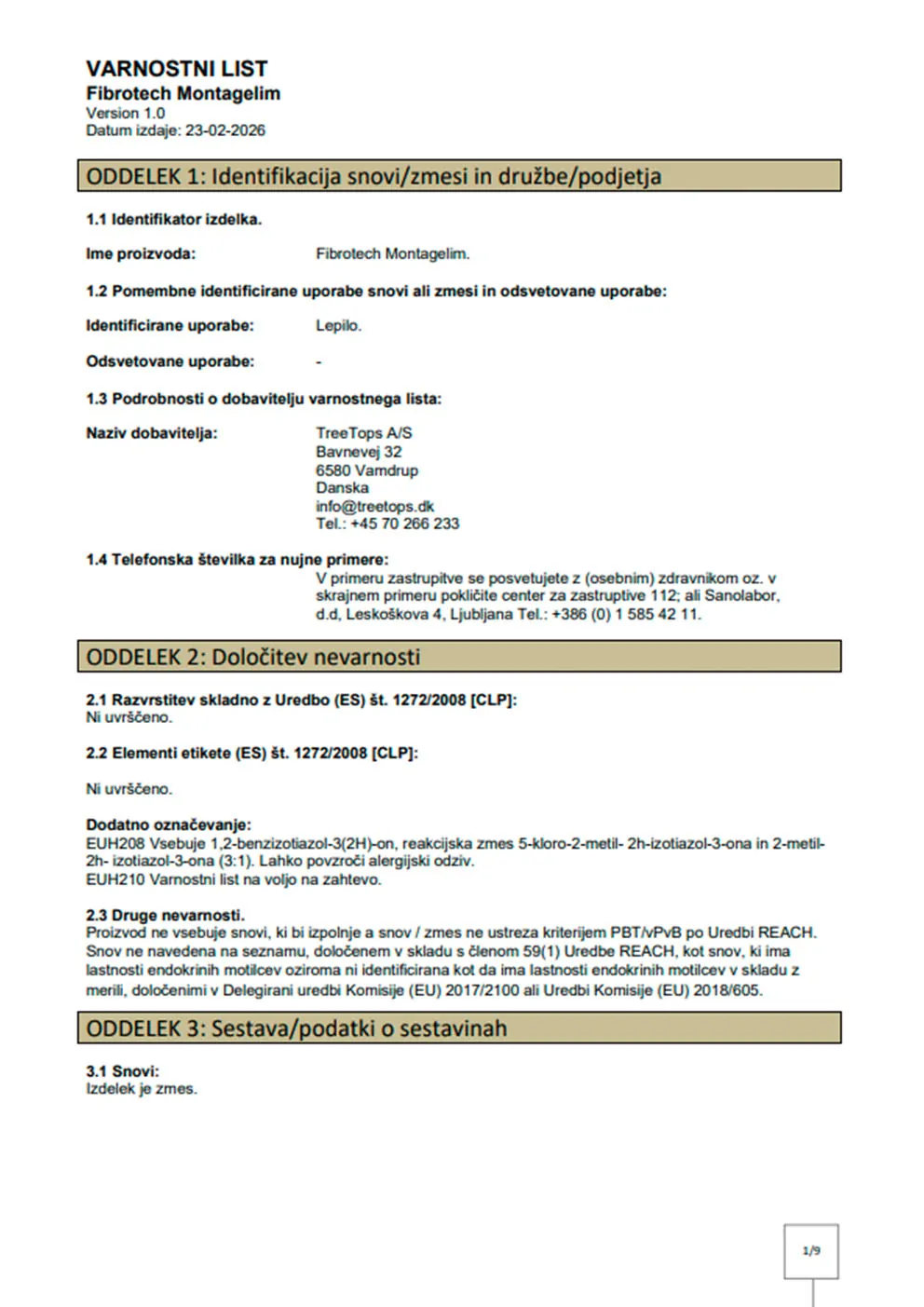 FibroTech lepilo SDS